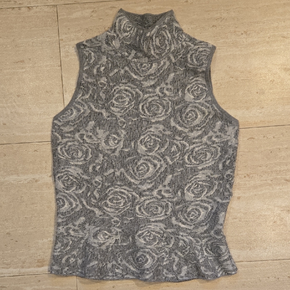 White House Black Market Gray Rosebud Mock Neck Sweater Tank